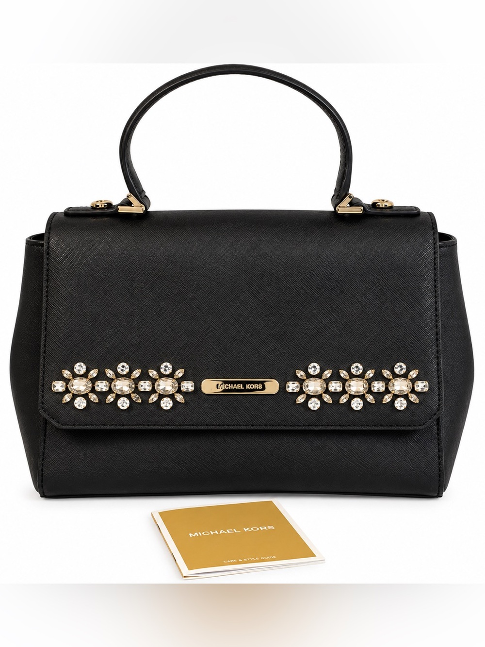 Michael kors crossbody purse Bag Black Leather With Crystal Flowers